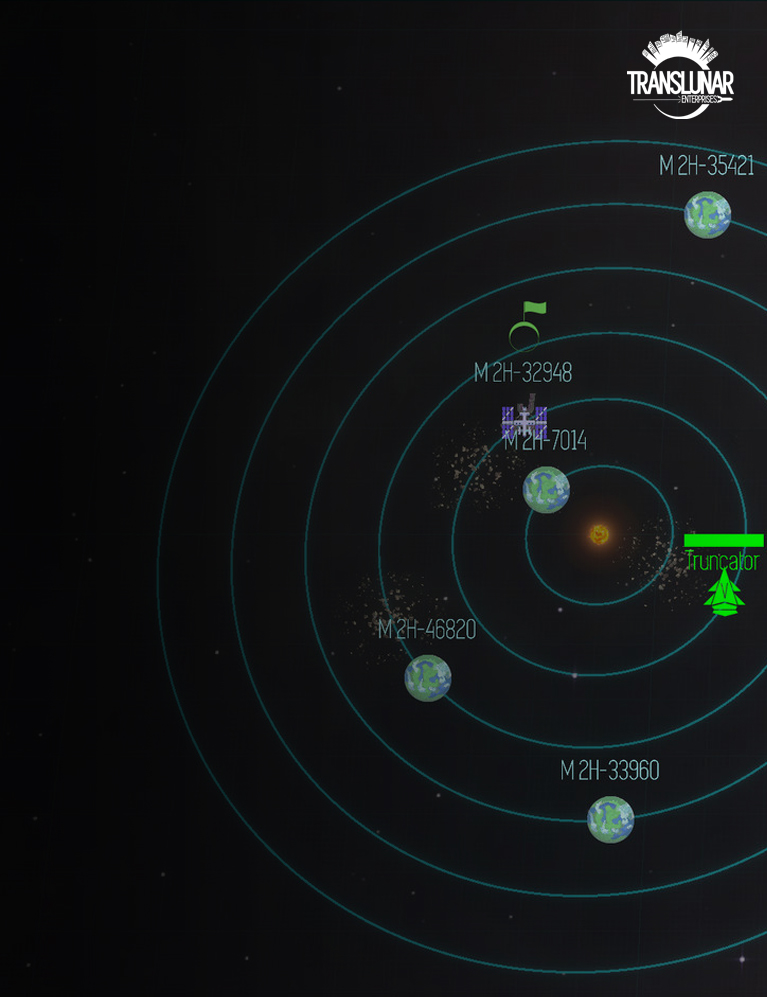 In game screenshot from Translunar Enterprices. Ships in space fireing lasers at eachother